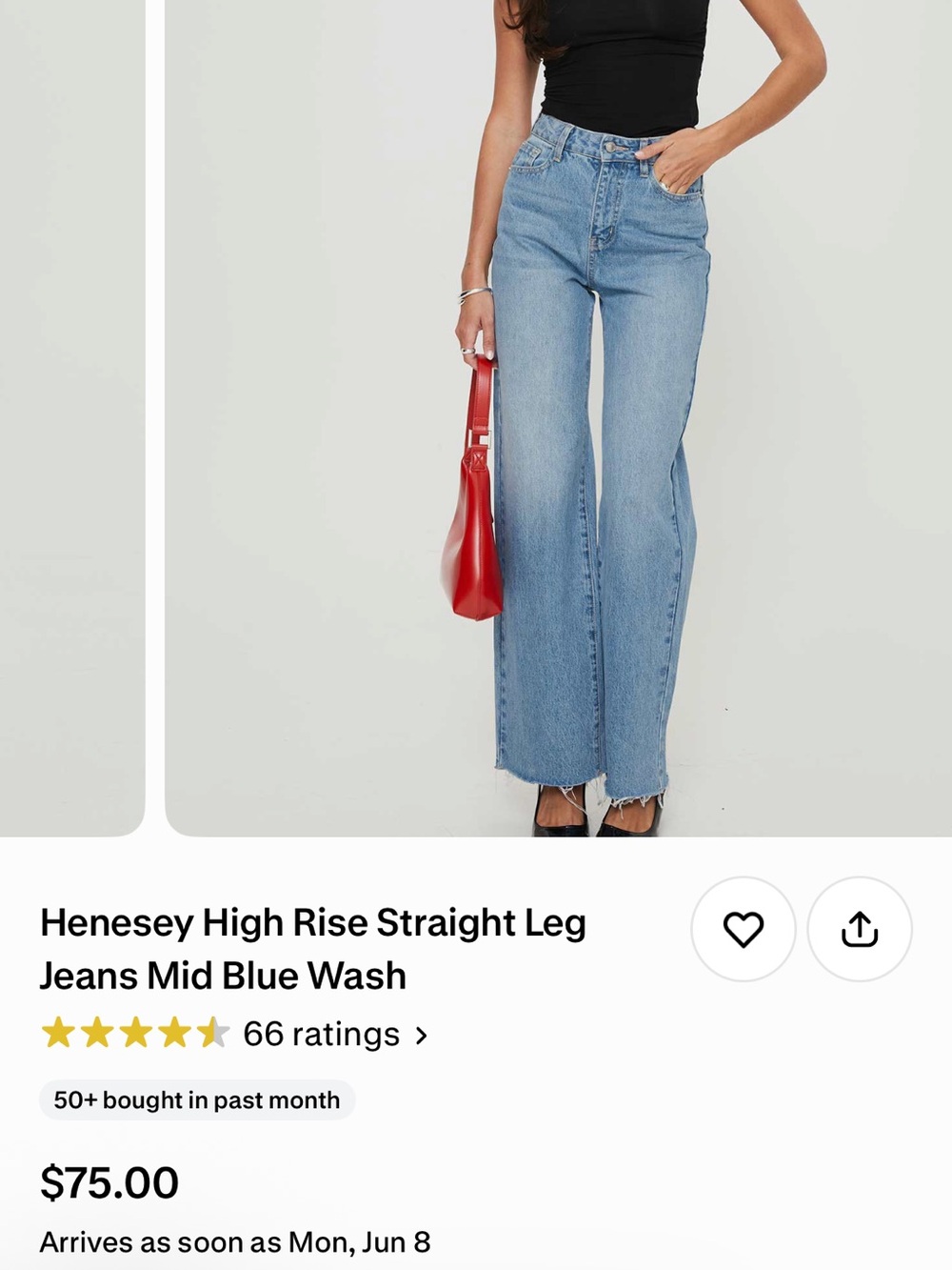 NWT PRINCESS POLLY SIZE US4 High-Rise Straight Leg Jeans - Mid Blue Wash